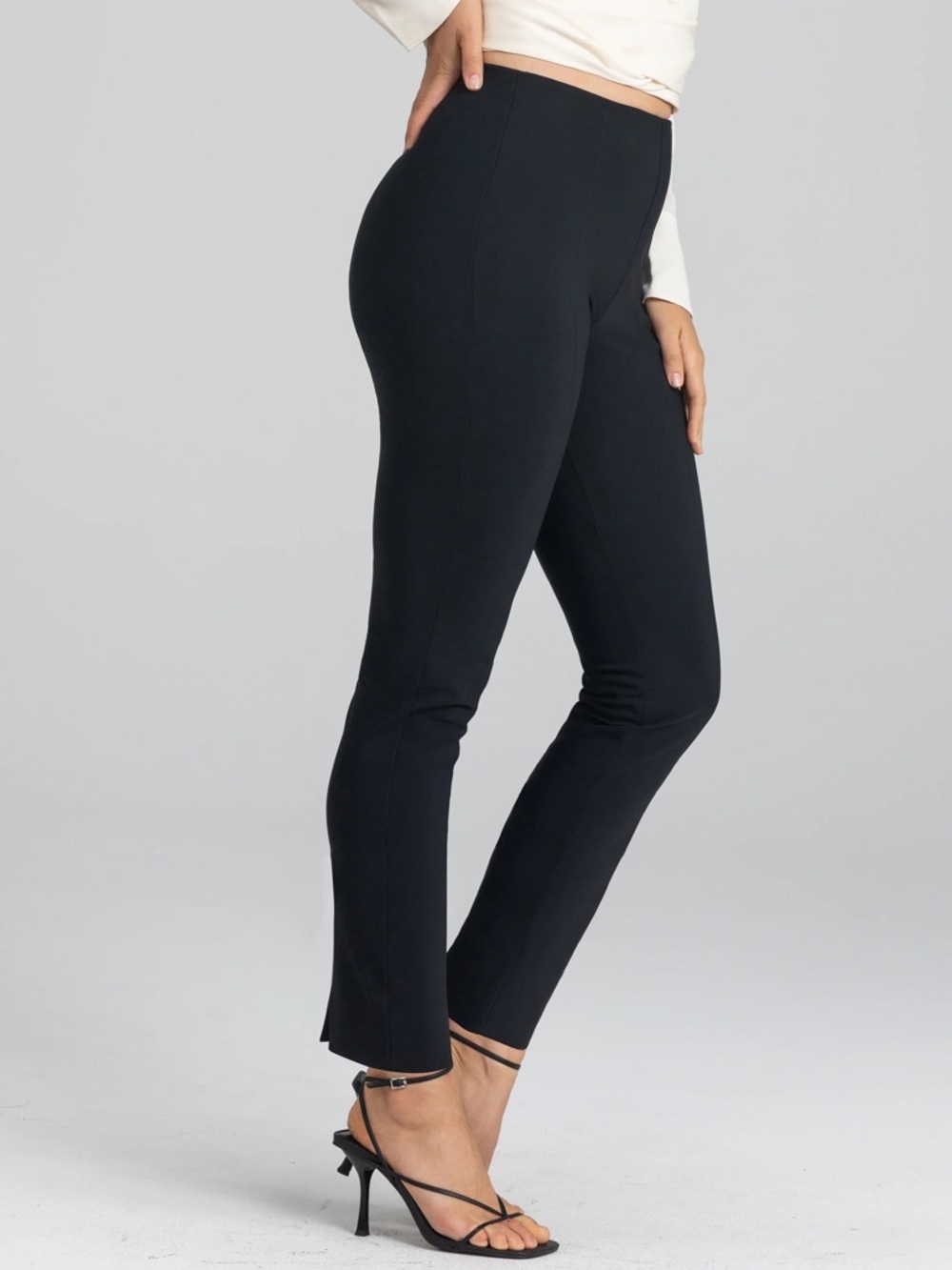 Honeylove perfectionist pant L black stretch pull on shaping pants back slits